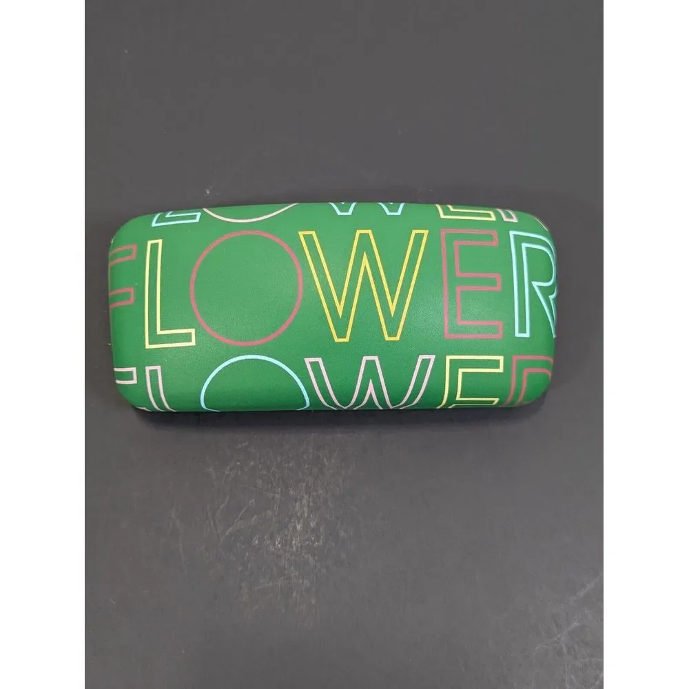 FLOWER Eyewear‎ Hard Storage Hinged Case Green with Yellow Liner Glasses Holder